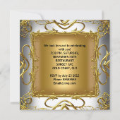 Birthday Party Elegant White Silver Gold Champagne Kaart (Achterkant)