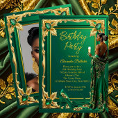 Birthday Party Emerald Green Gold high Heel Dress Kaart
