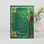 Birthday Party Emerald Green Gold high Heel Dress Kaart (Staand voorkant)