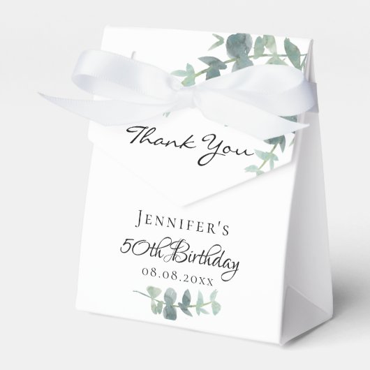 Birthday Party eucalyptus greenery white dankjewel Bedankdoosjes (Voorkant Zijde)