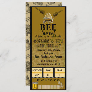 Birthday Party Event Ticket Honey Beehive Birthday Kaart