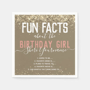 Birthday Party Fact Gold Glitter Girly Napkin Servet