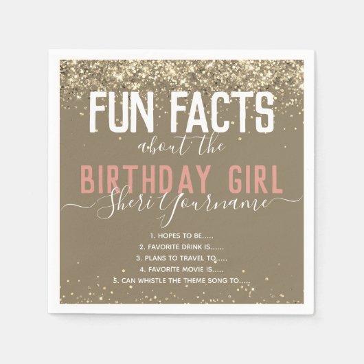 Birthday Party Fact Gold Glitter Girly Napkin Servet (Voorkant)