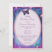 Birthday Party Faux Glitter, Butterfly, Rozen Lace Kaart (Achterkant)