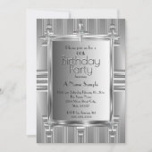 Birthday Party Faux Silver Chrome Metal Kaart (Voorkant)