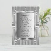 Birthday Party Faux Silver Chrome Metal Kaart (Staand voorkant)