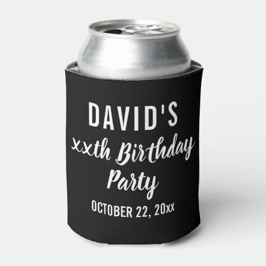 Birthday Party Favor Modern Elegant Black Blikjeskoeler (Blikje Voorkant)