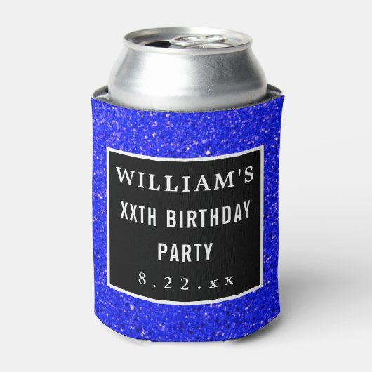 Birthday Party Favor Modern Typography Blue Blikjeskoeler (Blikje Voorkant)
