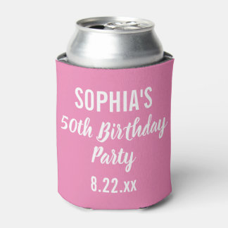 Birthday Party Favor Modern Typography Pink Blikjeskoeler