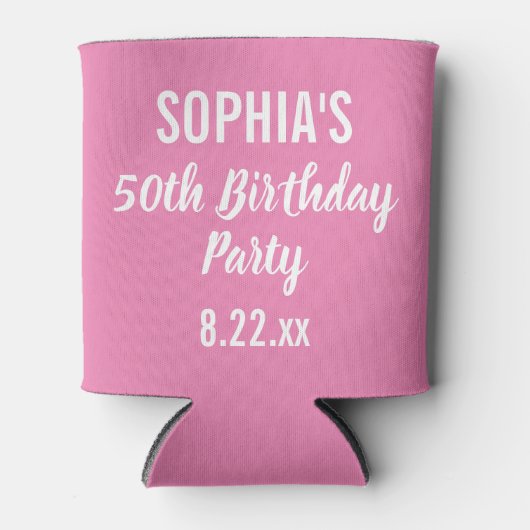 Birthday Party Favor Modern Typography Pink Blikjeskoeler (Voorkant)