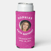 Birthday Party Favor Pink Glitter Foto Seltzer Blikjeskoeler (Seltzer Achterkant)