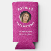 Birthday Party Favor Pink Glitter Foto Seltzer Blikjeskoeler (Achterkant)