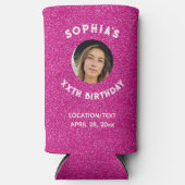 Birthday Party Favor Pink Glitter Foto Seltzer Blikjeskoeler (Voorkant)
