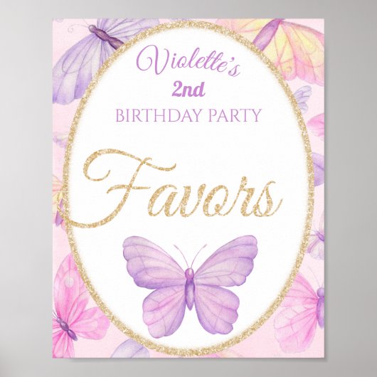 Birthday Party Favors (roze en Paarse vlinder) Poster (Voorkant)