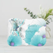Birthday Party Floral Blauwgroen White Butterfly Kaart (Staand voorkant)