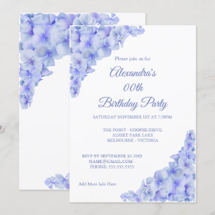 Birthday Party Floral Blue Hydrangeas White Kaart