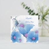 Birthday Party  Floral Blue White Butterfly Kaart (Staand voorkant)