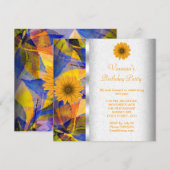 Birthday Party Floral Blue Yellow Flowers Kaart (Voorkant / Achterkant)