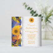 Birthday Party Floral Blue Yellow Flowers Kaart (Staand voorkant)