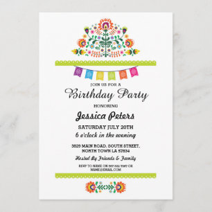 Birthday Party Floral Fiesta Mexican Invite 21 40 Kaart
