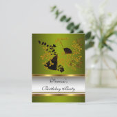 Birthday Party Floral Green White Black Gold Kaart (Staand voorkant)