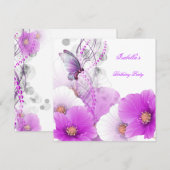 Birthday Party  Floral Lila White Butterfly Kaart (Voorkant / Achterkant)