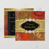 Birthday Party Floral Red Gold Black Kaart (Voorkant / Achterkant)