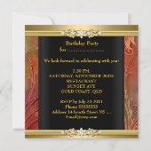 Birthday Party Floral Red Gold Black Kaart (Achterkant)