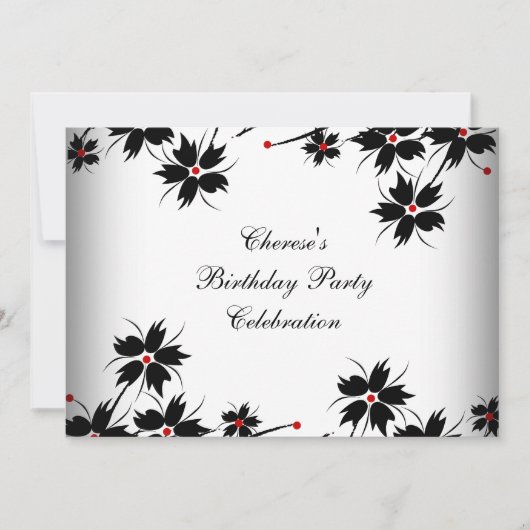 Birthday Party Floral Red White Kaart (Voorkant)