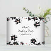 Birthday Party Floral Red White Kaart (Staand voorkant)