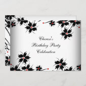 Birthday Party Floral Red White Kaart (Voorkant / Achterkant)