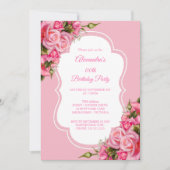 Birthday Party Floral roze Roses Bouquet Kaart (Voorkant)