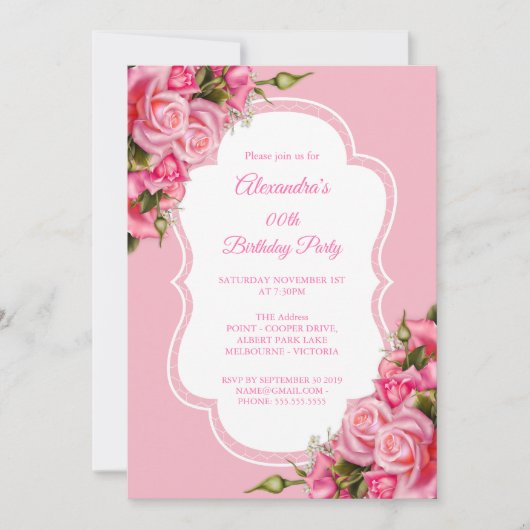 Birthday Party Floral roze Roses Bouquet Kaart (Voorkant)