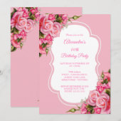 Birthday Party Floral roze Roses Bouquet Kaart (Voorkant / Achterkant)