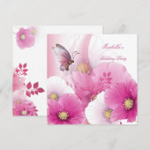 Birthday Party  Floral roze witte vlinder Kaart (Voorkant / Achterkant)