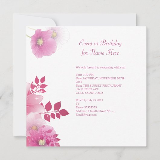 Birthday Party  Floral roze witte vlinder Kaart (Achterkant)