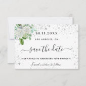 Birthday party floral white elegant save the date (Voorkant)