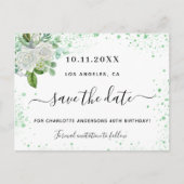 Birthday party floral white green save the date aankondigingskaart (Voorkant)