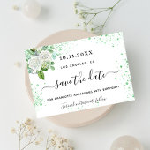 Birthday party floral white green save the date aankondigingskaart