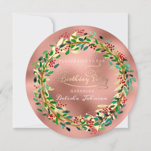 Birthday Party Florals Woodland Green Rose Gold Kaart (Voorkant)