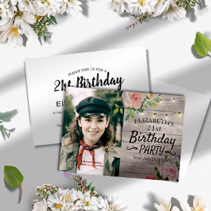 Birthday Party Flowers Wood String Lights Kaart