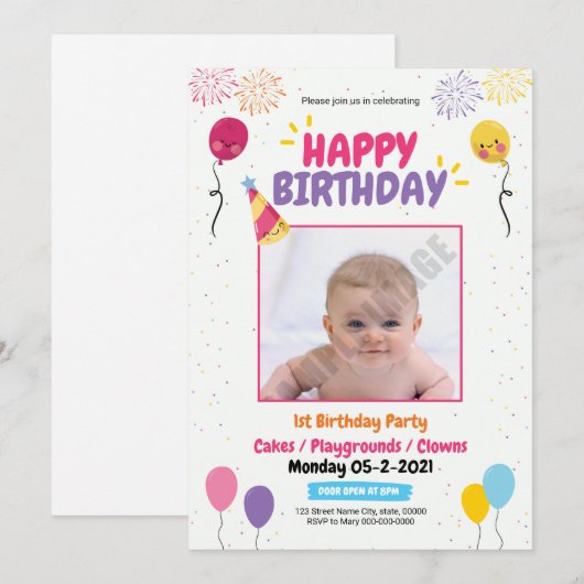 Birthday Party Flyer | Uitnodiging (Voorkant / Achterkant)