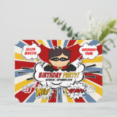 Birthday Party for Boys Super Kinder Red Comic Kaart (Staand voorkant)