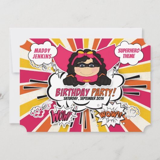 Birthday Party for Girls Super Kinder Pink Comic I Kaart (Voorkant)