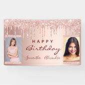 Birthday party foto roos goud glitter vrienden spandoek (Horizontaal)