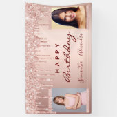 Birthday party foto roos goud glitter vrienden spandoek (Verticaal)