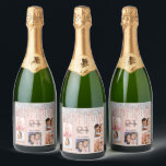 Birthday party foto roos goud zilveren glitter roz sparkling wijnetiket<br><div class="desc">Voor een 21ste (of om het even welke leeftijd) verjaardagsfeest, die haar leven met een collage van 5 van uw eigen foto's vierde. Pas een naam, leeftijd 21 en een datum aan en voeg deze toe. Geboortedatum of -datum van de partij. Roos gouden en donkergrijze letters. Een goudkleurige achtergrond van...</div>