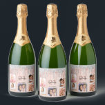 Birthday party foto roos goud zilveren glitter roz sparkling wijnetiket<br><div class="desc">Voor een 21ste (of om het even welke leeftijd) verjaardagsfeest, die haar leven met een collage van 5 van uw eigen foto's vierde. Pas een naam, leeftijd 21 en een datum aan en voeg deze toe. Geboortedatum of -datum van de partij. Roos gouden en donkergrijze letters. Een goudkleurige achtergrond van...</div>
