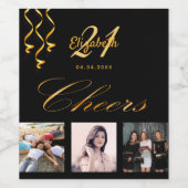 Birthday party foto zwarte gouden kazen, script gl wijn etiket (Enkel label)