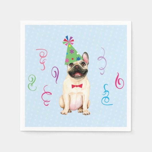 Birthday Party French Bulldog Napkins Servet (Voorkant)